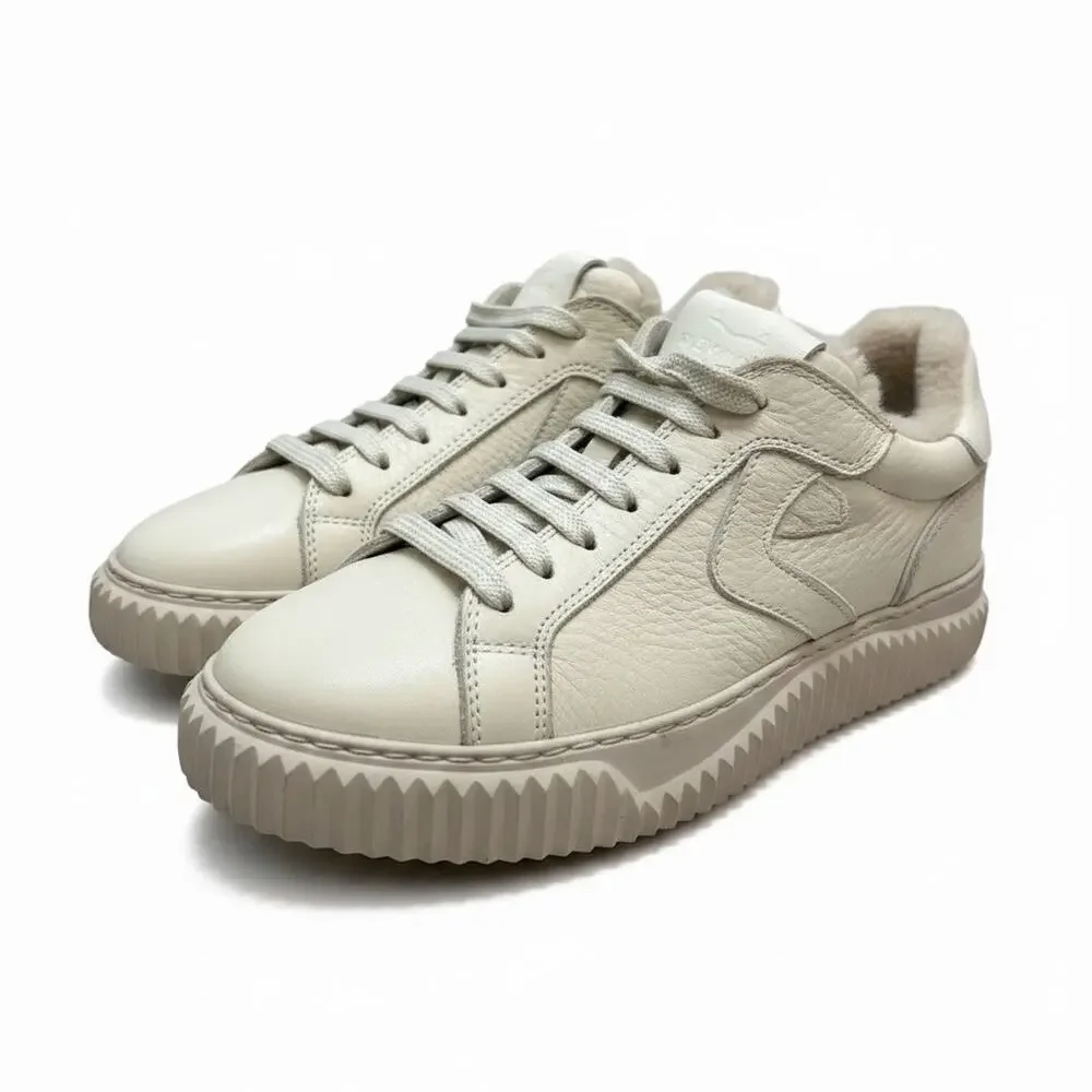 Voile Blanche Cream Pebble Leather Shearling Fur Lined Sneakers Size 9 /39